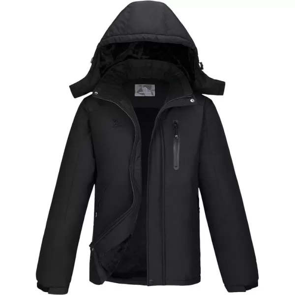 CAMEL CROWN Mens Mountain Waterproof Ski Jackets Warm Winter Snow Coat with Detachable Hood Windproof Rain JacketBlack