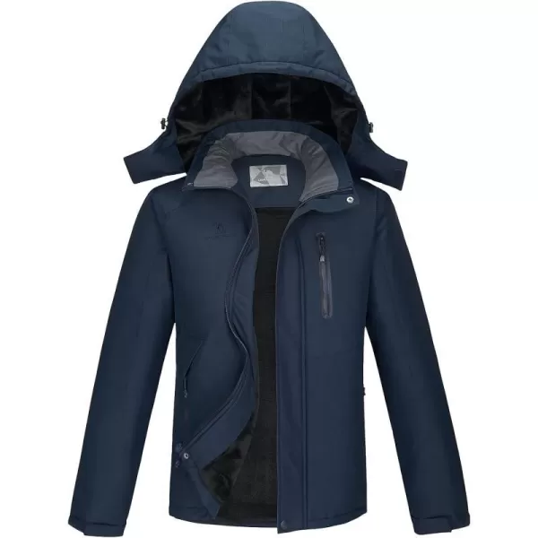 CAMEL CROWN Mens Mountain Waterproof Ski Jackets Warm Winter Snow Coat with Detachable Hood Windproof Rain JacketDark Blue