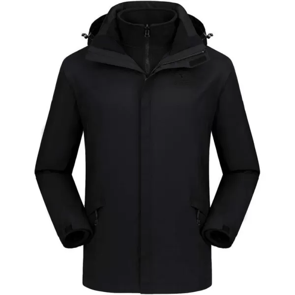 CAMEL CROWN Mens Ski Jacket 3 in 1 Waterproof Winter Jacket Snow Jacket Windproof Hooded with Inner Warm Fleece CoatBlack