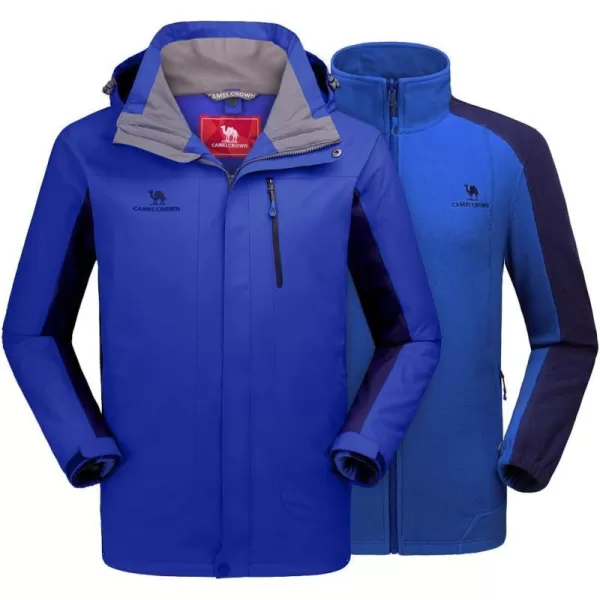 CAMEL CROWN Mens Ski Jacket 3 in 1 Waterproof Winter Jacket Snow Jacket Windproof Hooded with Inner Warm Fleece CoatBlue