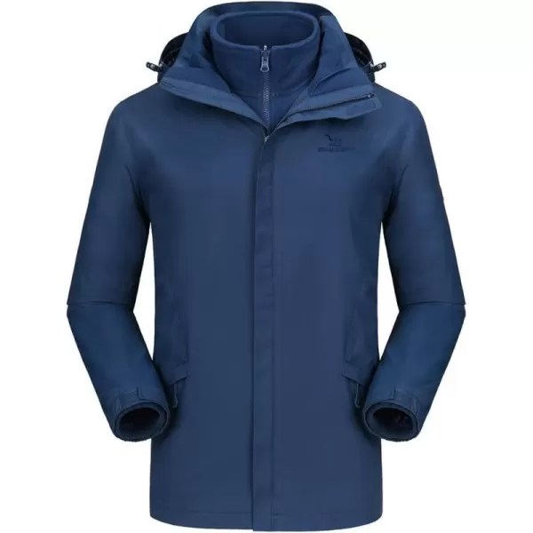 CAMEL CROWN Mens Ski Jacket 3 in 1 Waterproof Winter Jacket Snow Jacket Windproof Hooded with Inner Warm Fleece CoatBlue2