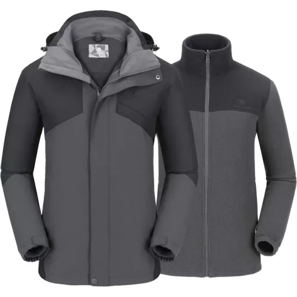 CAMEL CROWN Mens Ski Jacket 3 in 1 Waterproof Winter Jacket Snow Jacket Windproof Hooded with Inner Warm Fleece CoatDark GreyBlack