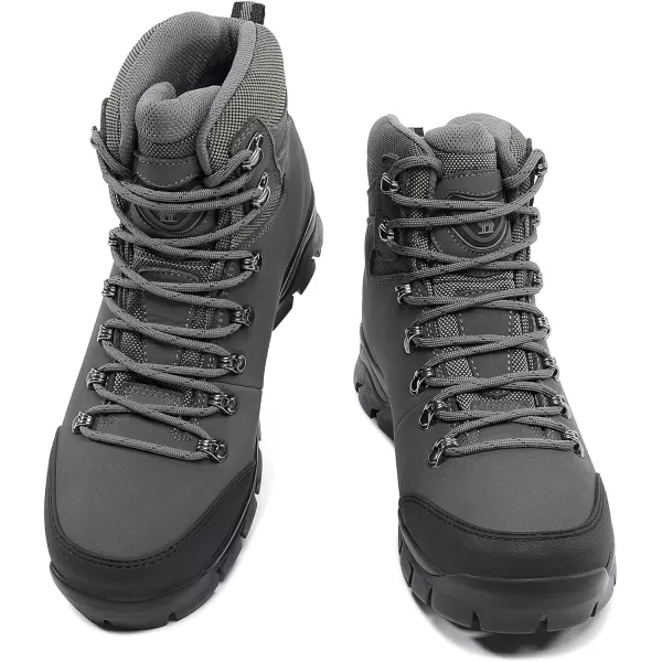 CAMEL CROWN Mens Hiking Boots Outdoor Trekking Backpacking Boot Mid Hiker Boot for Men Genuine LeatherGrey