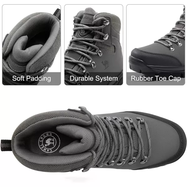 CAMEL CROWN Mens Hiking Boots Outdoor Trekking Backpacking Boot Mid Hiker Boot for Men Genuine LeatherGrey