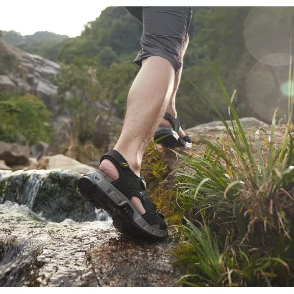 CAMEL CROWN Mens Leather Sandals Hiking Outdoor Water Beach Sports Mens Sandals for Summer with Open Toe Adjustable StrapsBlack7837