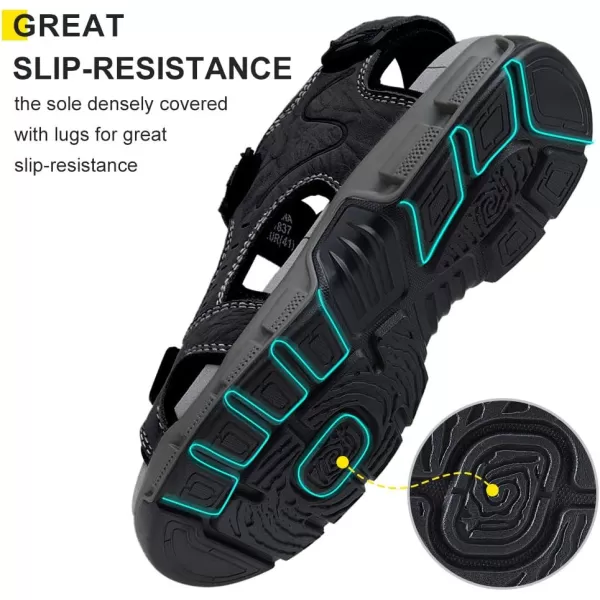 CAMEL CROWN Mens Leather Sandals Hiking Outdoor Water Beach Sports Mens Sandals for Summer with Open Toe Adjustable StrapsBlack7837