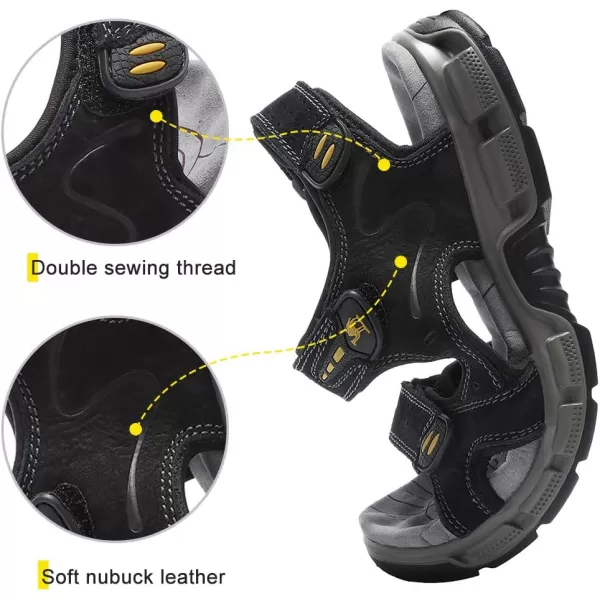 CAMEL CROWN Mens Leather Sandals Hiking Outdoor Water Beach Sports Mens Sandals for Summer with Open Toe Adjustable StrapsBlack7837