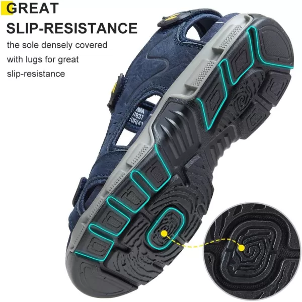CAMEL CROWN Mens Leather Sandals Hiking Outdoor Water Beach Sports Mens Sandals for Summer with Open Toe Adjustable StrapsBlue7837