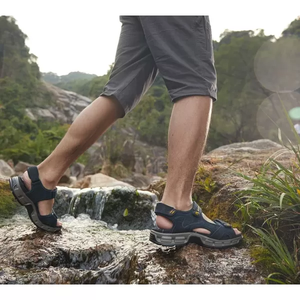 CAMEL CROWN Mens Leather Sandals Hiking Outdoor Water Beach Sports Mens Sandals for Summer with Open Toe Adjustable StrapsBlue7837