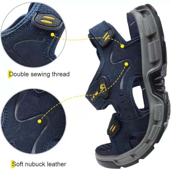 CAMEL CROWN Mens Leather Sandals Hiking Outdoor Water Beach Sports Mens Sandals for Summer with Open Toe Adjustable StrapsBlue7837