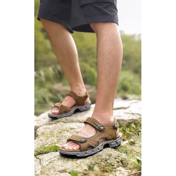 CAMEL CROWN Mens Leather Sandals Hiking Outdoor Water Beach Sports Mens Sandals for Summer with Open Toe Adjustable StrapsCamelk937