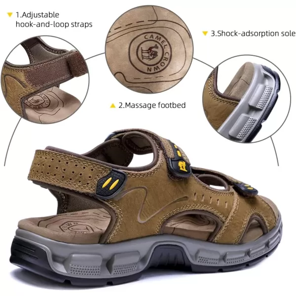 CAMEL CROWN Mens Leather Sandals Hiking Outdoor Water Beach Sports Mens Sandals for Summer with Open Toe Adjustable StrapsCamelk937