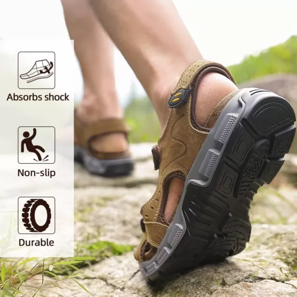 CAMEL CROWN Mens Leather Sandals Hiking Outdoor Water Beach Sports Mens Sandals for Summer with Open Toe Adjustable StrapsCamelk937