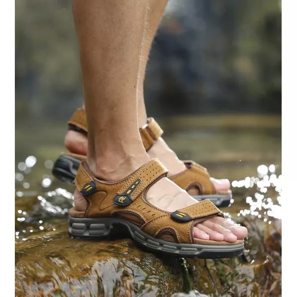 CAMEL CROWN Mens Leather Sandals Hiking Outdoor Water Beach Sports Mens Sandals for Summer with Open Toe Adjustable StrapsCamelk937
