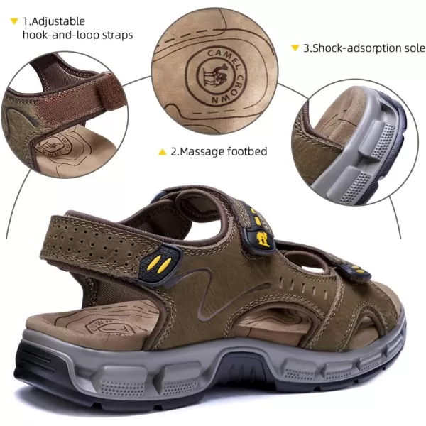 CAMEL CROWN Mens Leather Sandals Hiking Outdoor Water Beach Sports Mens Sandals for Summer with Open Toe Adjustable StrapsCoffeek937