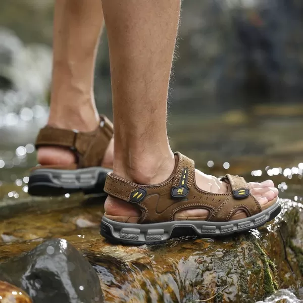 CAMEL CROWN Mens Leather Sandals Hiking Outdoor Water Beach Sports Mens Sandals for Summer with Open Toe Adjustable StrapsCoffeek937
