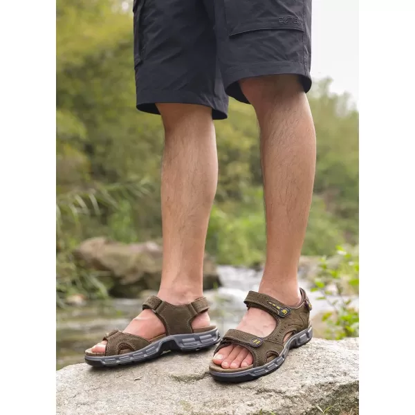 CAMEL CROWN Mens Leather Sandals Hiking Outdoor Water Beach Sports Mens Sandals for Summer with Open Toe Adjustable StrapsCoffeek937