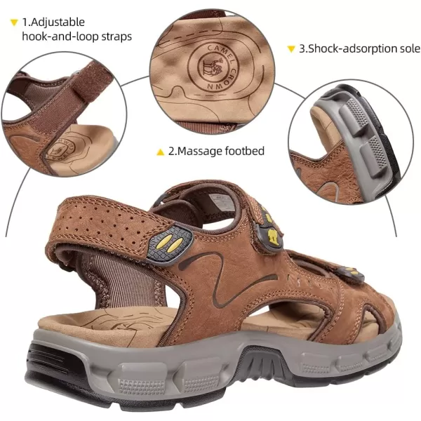 CAMEL CROWN Mens Leather Sandals Hiking Outdoor Water Beach Sports Mens Sandals for Summer with Open Toe Adjustable StrapsDark Drown7837