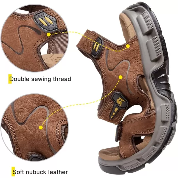 CAMEL CROWN Mens Leather Sandals Hiking Outdoor Water Beach Sports Mens Sandals for Summer with Open Toe Adjustable StrapsDark Drown7837