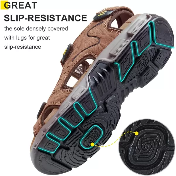CAMEL CROWN Mens Leather Sandals Hiking Outdoor Water Beach Sports Mens Sandals for Summer with Open Toe Adjustable StrapsDark Drown7837