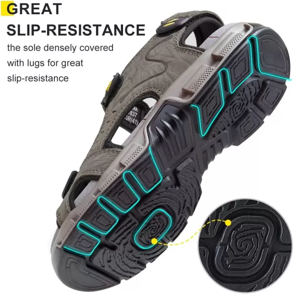 CAMEL CROWN Mens Leather Sandals Hiking Outdoor Water Beach Sports Mens Sandals for Summer with Open Toe Adjustable StrapsDark Green7837