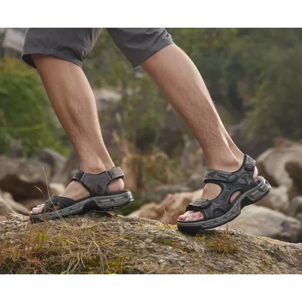 CAMEL CROWN Mens Leather Sandals Hiking Outdoor Water Beach Sports Mens Sandals for Summer with Open Toe Adjustable StrapsGray7837