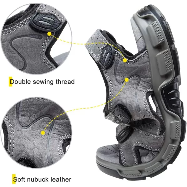 CAMEL CROWN Mens Leather Sandals Hiking Outdoor Water Beach Sports Mens Sandals for Summer with Open Toe Adjustable StrapsGray7837
