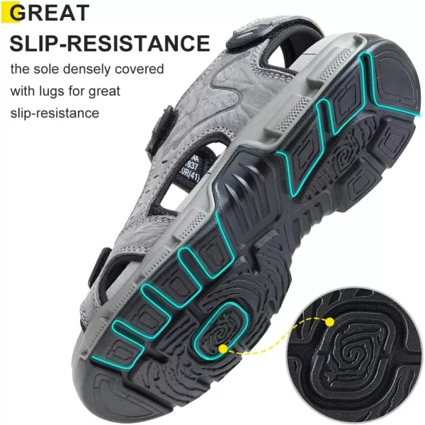 CAMEL CROWN Mens Leather Sandals Hiking Outdoor Water Beach Sports Mens Sandals for Summer with Open Toe Adjustable StrapsGray7837
