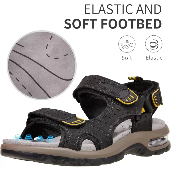 CAMEL CROWN Mens Leather Sandals Outdoor Athletic Hiking Sandals Waterproof Air Cushion Sandals for Beach WalkingBlack0157