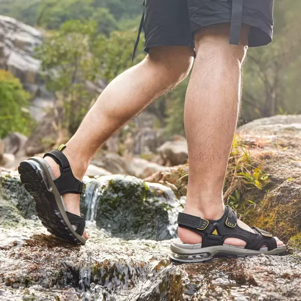 CAMEL CROWN Mens Leather Sandals Outdoor Athletic Hiking Sandals Waterproof Air Cushion Sandals for Beach WalkingBlack0157