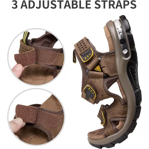 CAMEL CROWN Mens Leather Sandals Outdoor Athletic Hiking Sandals Waterproof Air Cushion Sandals for Beach WalkingCoffee0157