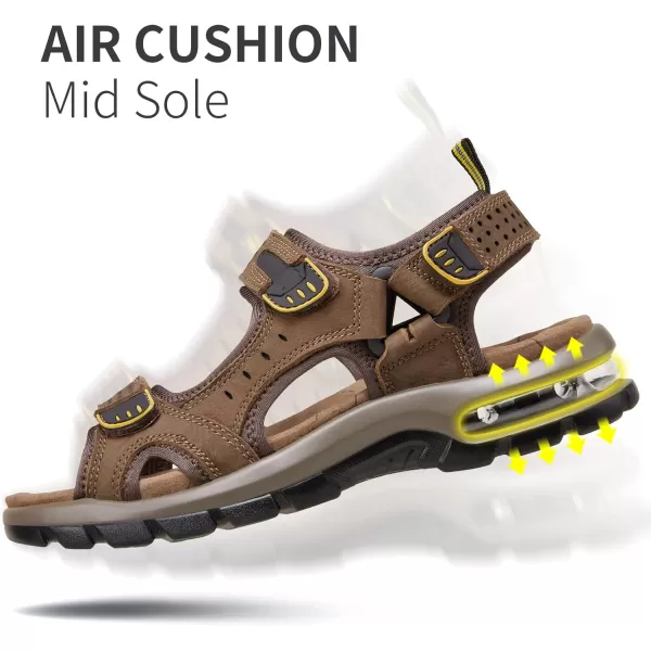 CAMEL CROWN Mens Leather Sandals Outdoor Athletic Hiking Sandals Waterproof Air Cushion Sandals for Beach WalkingCoffee0157