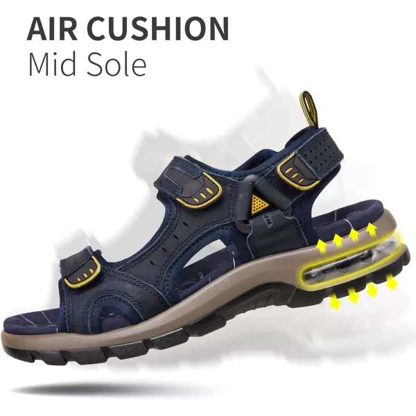 CAMEL CROWN Mens Leather Sandals Outdoor Athletic Hiking Sandals Waterproof Air Cushion Sandals for Beach WalkingDark Blue0157