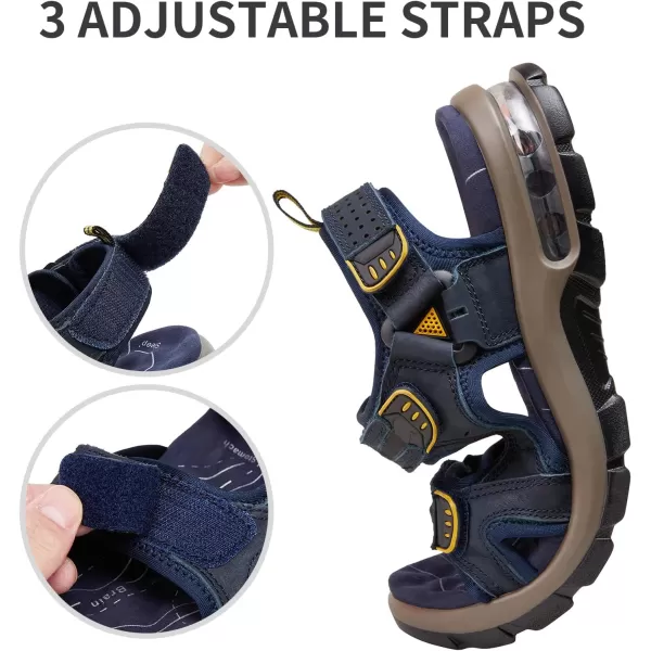CAMEL CROWN Mens Leather Sandals Outdoor Athletic Hiking Sandals Waterproof Air Cushion Sandals for Beach WalkingDark Blue0157