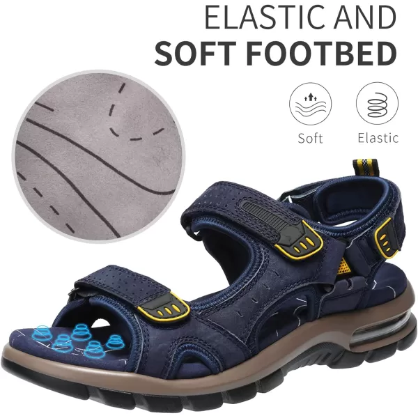 CAMEL CROWN Mens Leather Sandals Outdoor Athletic Hiking Sandals Waterproof Air Cushion Sandals for Beach WalkingDark Blue0157