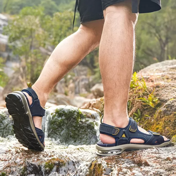 CAMEL CROWN Mens Leather Sandals Outdoor Athletic Hiking Sandals Waterproof Air Cushion Sandals for Beach WalkingDark Blue0157