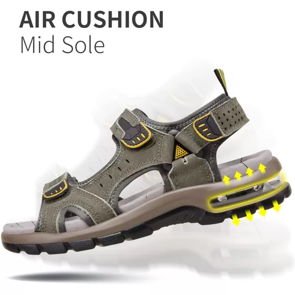 CAMEL CROWN Mens Leather Sandals Outdoor Athletic Hiking Sandals Waterproof Air Cushion Sandals for Beach WalkingDark Green0157