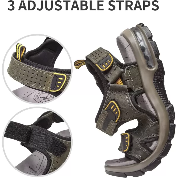 CAMEL CROWN Mens Leather Sandals Outdoor Athletic Hiking Sandals Waterproof Air Cushion Sandals for Beach WalkingDark Green0157