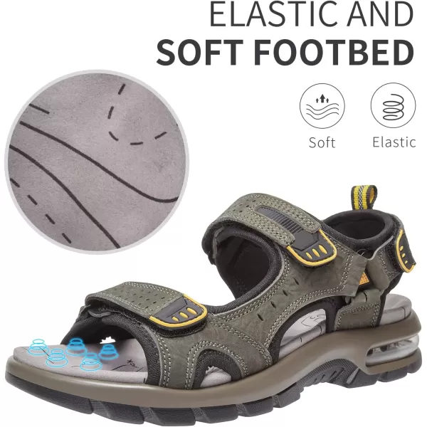 CAMEL CROWN Mens Leather Sandals Outdoor Athletic Hiking Sandals Waterproof Air Cushion Sandals for Beach WalkingDark Green0157