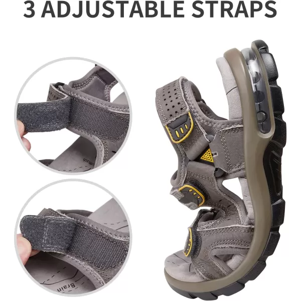 CAMEL CROWN Mens Leather Sandals Outdoor Athletic Hiking Sandals Waterproof Air Cushion Sandals for Beach WalkingGrey0157