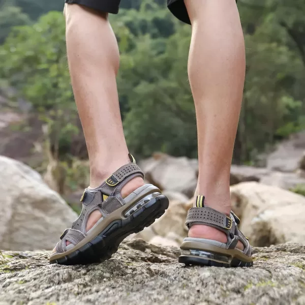 CAMEL CROWN Mens Leather Sandals Outdoor Athletic Hiking Sandals Waterproof Air Cushion Sandals for Beach WalkingGrey0157