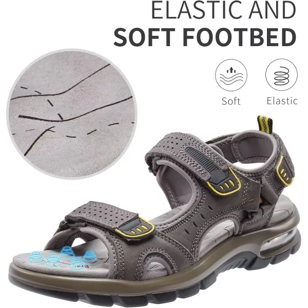 CAMEL CROWN Mens Leather Sandals Outdoor Athletic Hiking Sandals Waterproof Air Cushion Sandals for Beach WalkingGrey0157