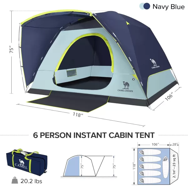 CAMEL CROWN Tents for Camping 3456 Person Tent Waterproof Easy Setup Backpacking Tents with Floor Mats and Attached Porch Family Tent for Outdoor Hiking with PorchNavy Blue