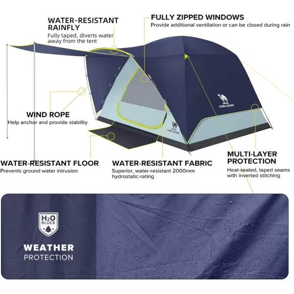 CAMEL CROWN Tents for Camping 3456 Person Tent Waterproof Easy Setup Backpacking Tents with Floor Mats and Attached Porch Family Tent for Outdoor Hiking with PorchNavy Blue