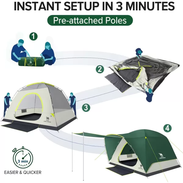 CAMEL CROWN Tents for Camping 3456 Person Tent Waterproof Easy Setup Backpacking Tents with Floor Mats and Attached Porch Family Tent for Outdoor Hiking with PorchArmy Green