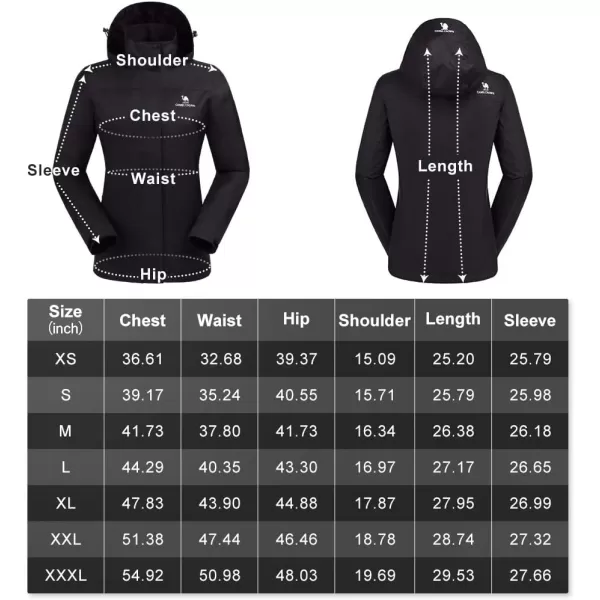 CAMEL CROWN Womens Lightweight Rain Jacket Waterproof Windbreaker Hooded Coat Shell for Outdoor Hiking Climbing TravelingBlack