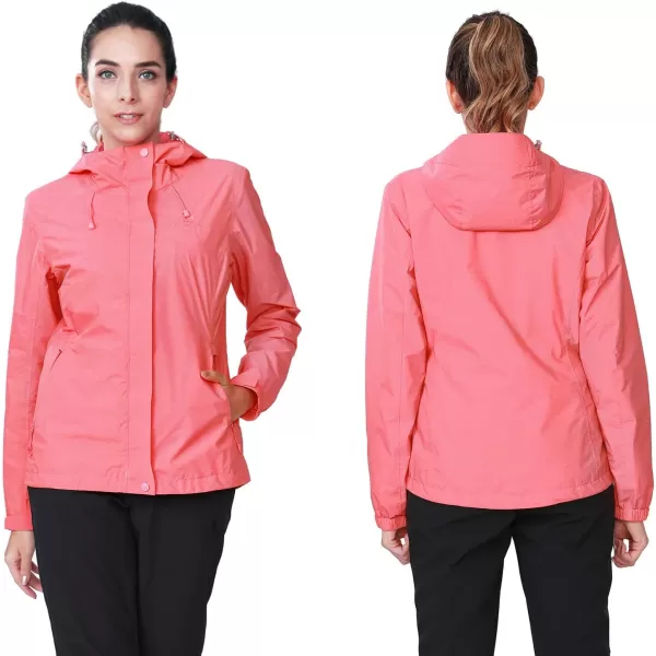 CAMEL CROWN Womens Lightweight Rain Jacket Waterproof Windbreaker Hooded Coat Shell for Outdoor Hiking Climbing TravelingCarmine Pink