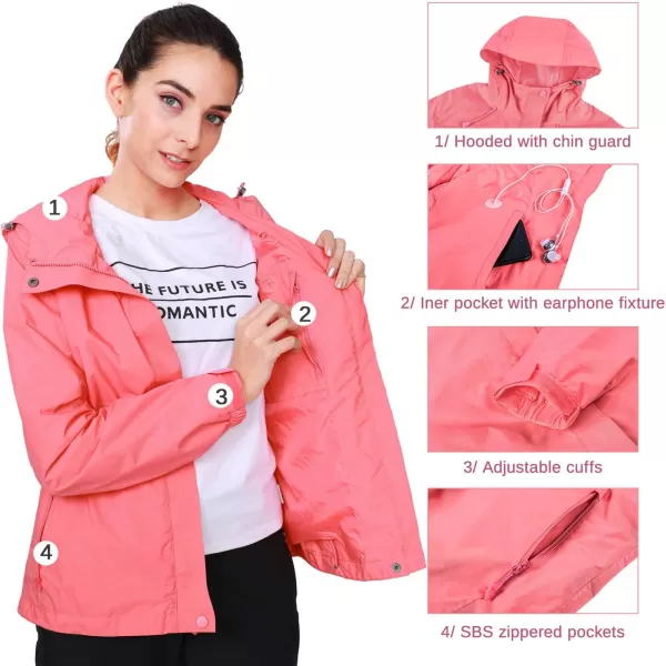 CAMEL CROWN Womens Lightweight Rain Jacket Waterproof Windbreaker Hooded Coat Shell for Outdoor Hiking Climbing TravelingCarmine Pink