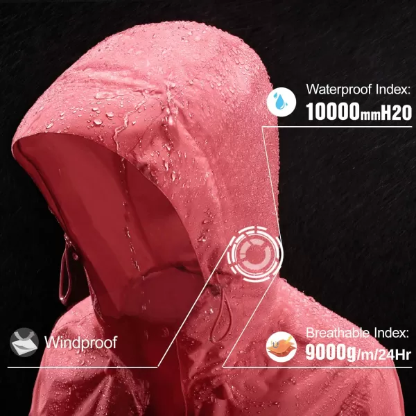 CAMEL CROWN Womens Lightweight Rain Jacket Waterproof Windbreaker Hooded Coat Shell for Outdoor Hiking Climbing TravelingCarmine Pink