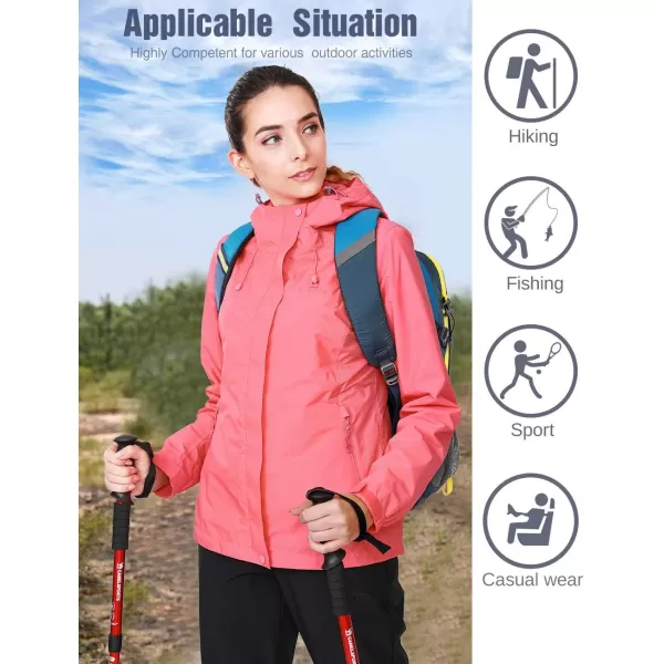 CAMEL CROWN Womens Lightweight Rain Jacket Waterproof Windbreaker Hooded Coat Shell for Outdoor Hiking Climbing TravelingCarmine Pink